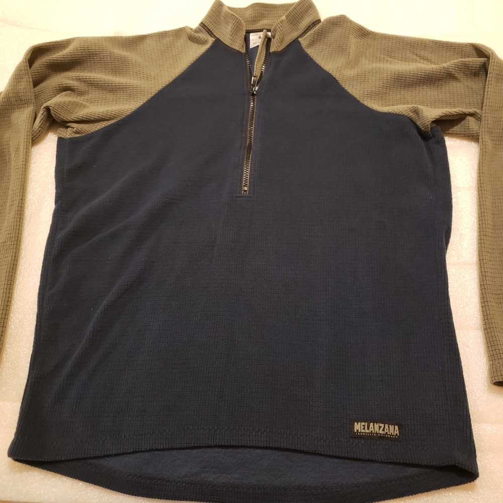 Melanzana Men's Medium Micro Grid Half Zip (RARE) - Blue and Gray Long Sleeve